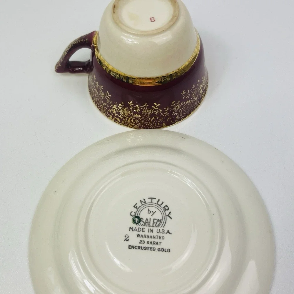 Century by Salem Aristocrat‎ 23 Karat Gold Tea Cup and Saucer Floral Crazing